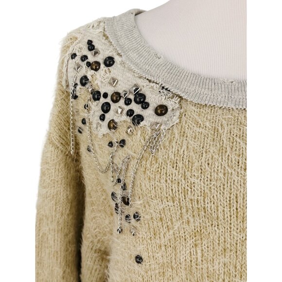 RARE NWT Free People Embellished Pull Over Knit Sweater | Mob Wife Coquette Boho - Picture 3 of 16